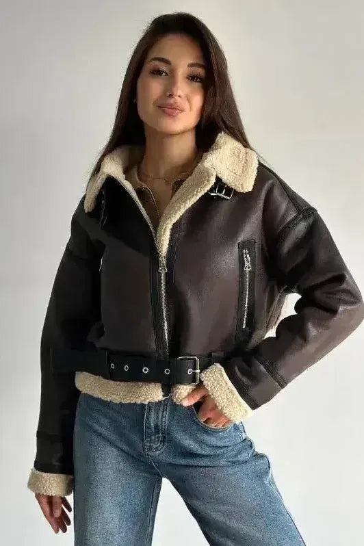 Nalani™  | Manteau en Cuir et Fourrure