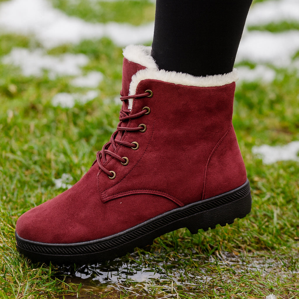Rose - Bottes Neige Hiver Femmes Lacets
