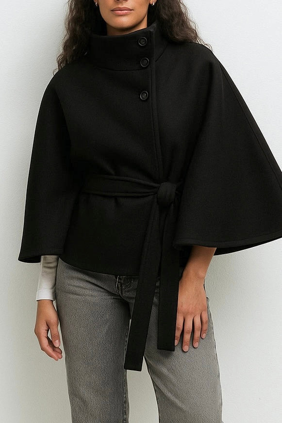 Chloe™ | Veste Cape à Col Montant avec Ceinture