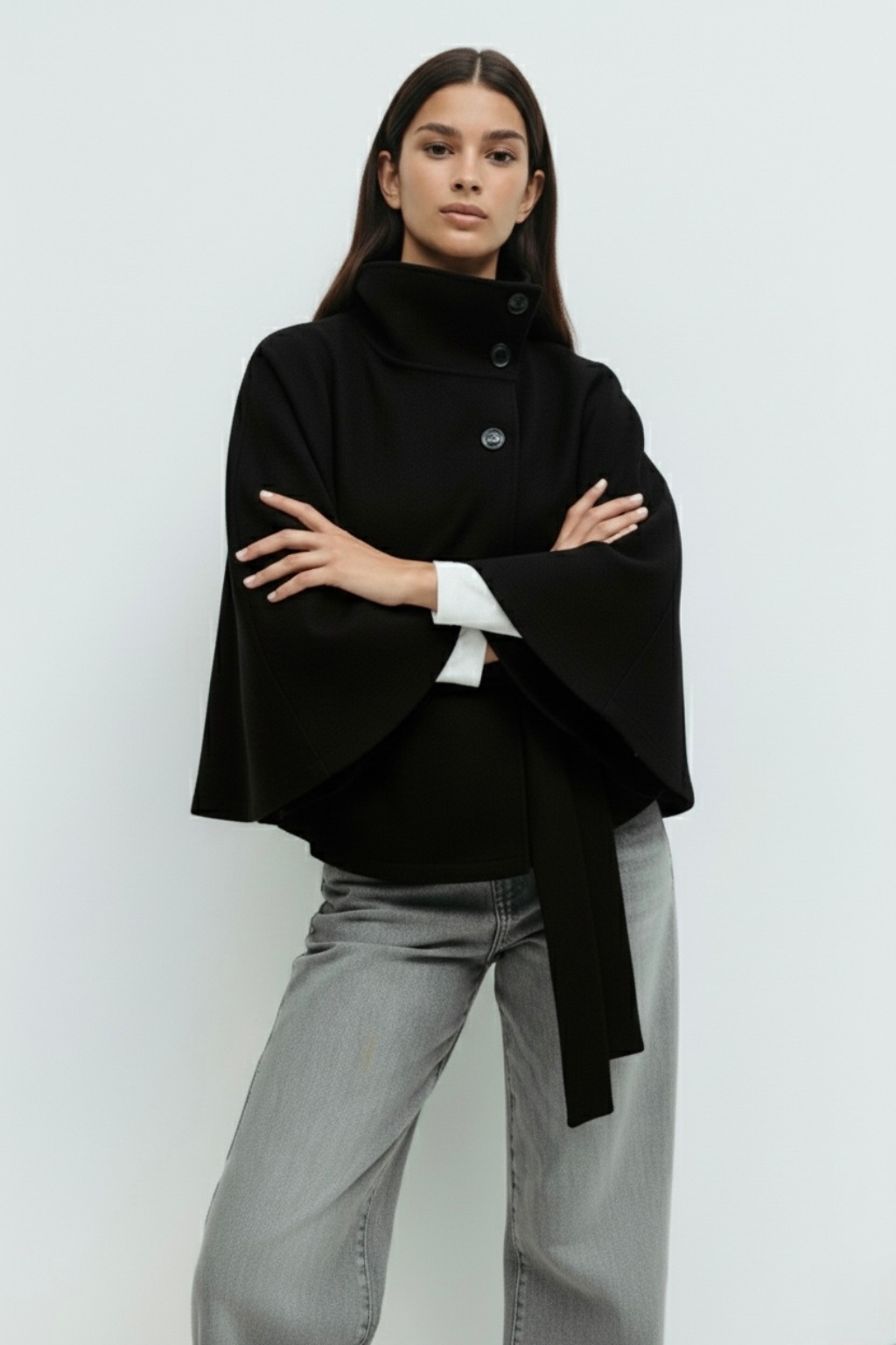 Chloe™ | Veste Cape à Col Montant avec Ceinture