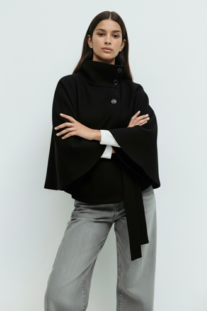 Chloe™ | Veste Cape à Col Montant avec Ceinture
