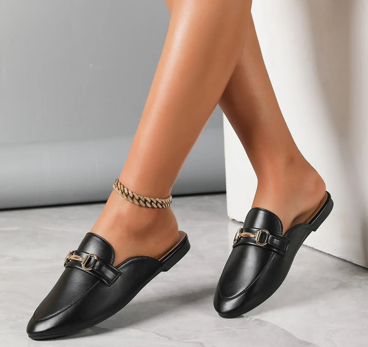 Camille - Mocassins Mules Noirs Chic
