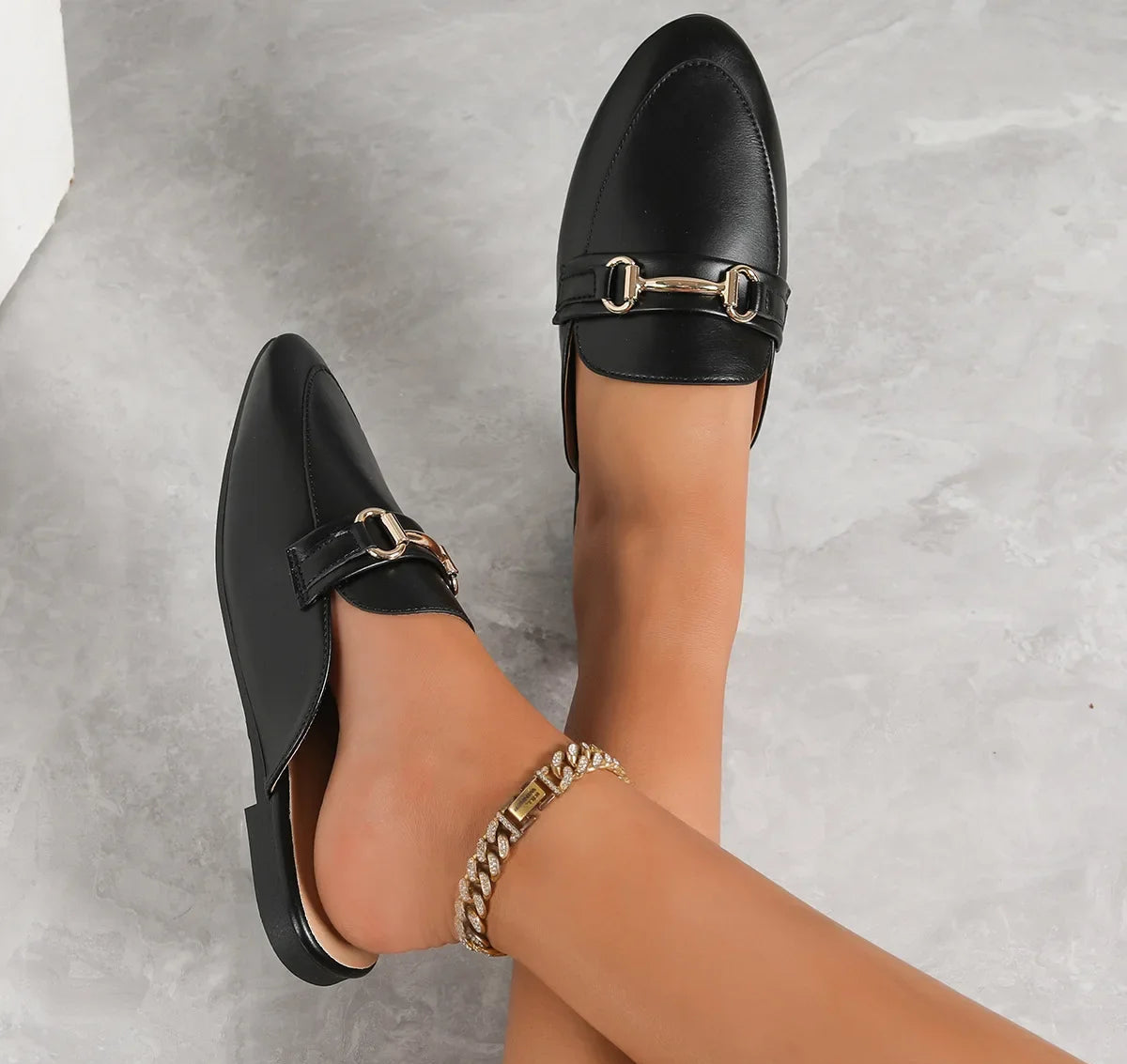 Camille - Mocassins Mules Noirs Chic