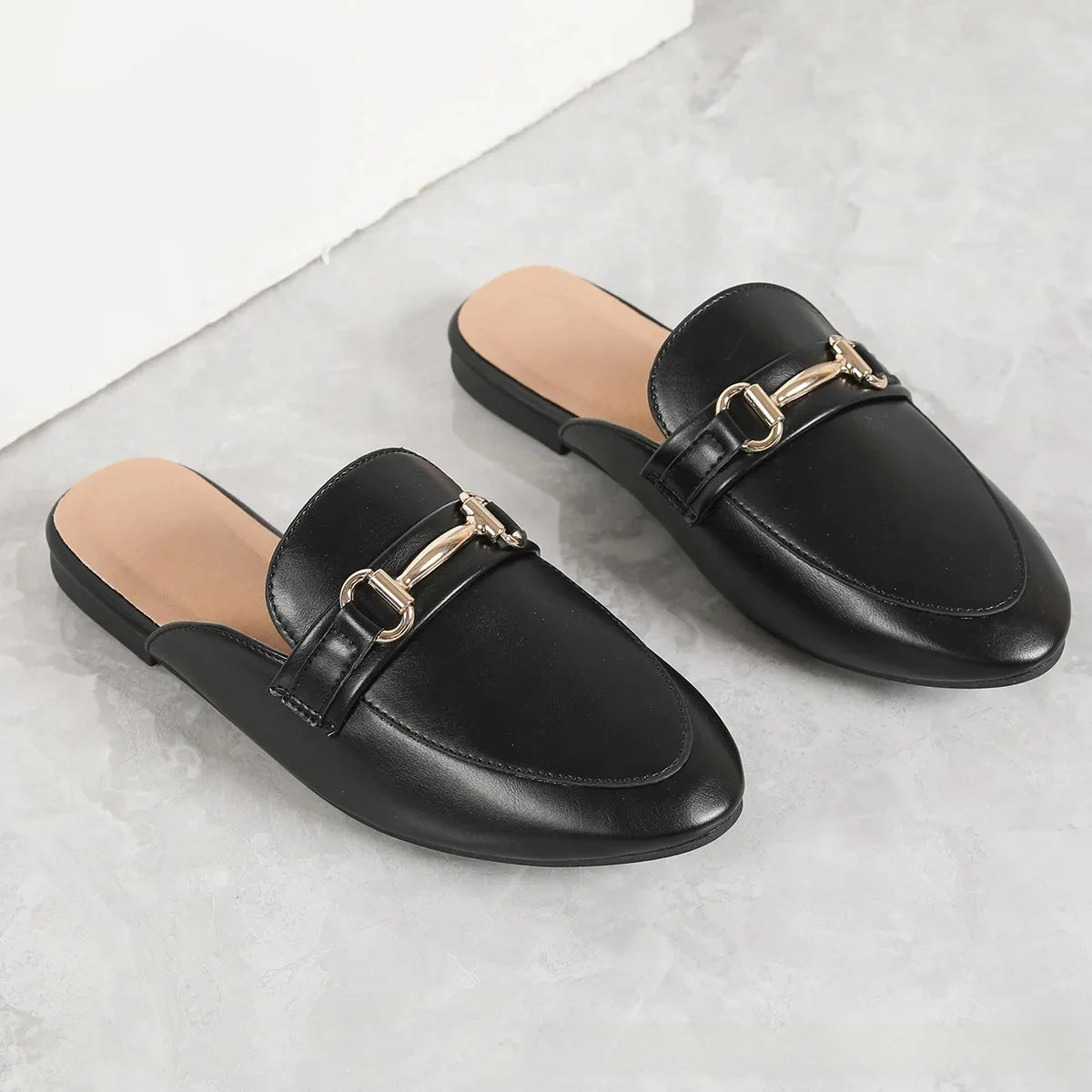 Camille - Mocassins Mules Noirs Chic