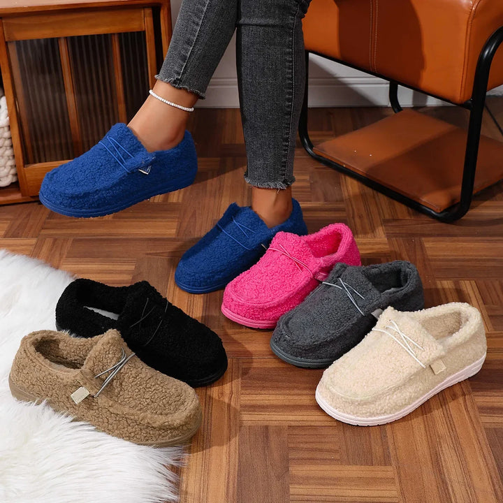 Women's Casual Cotton Slip-On Shoes Warm Flat Bottom Low-Top Loafers Fall New Style Comfortable Cozy Footwear round Toe
