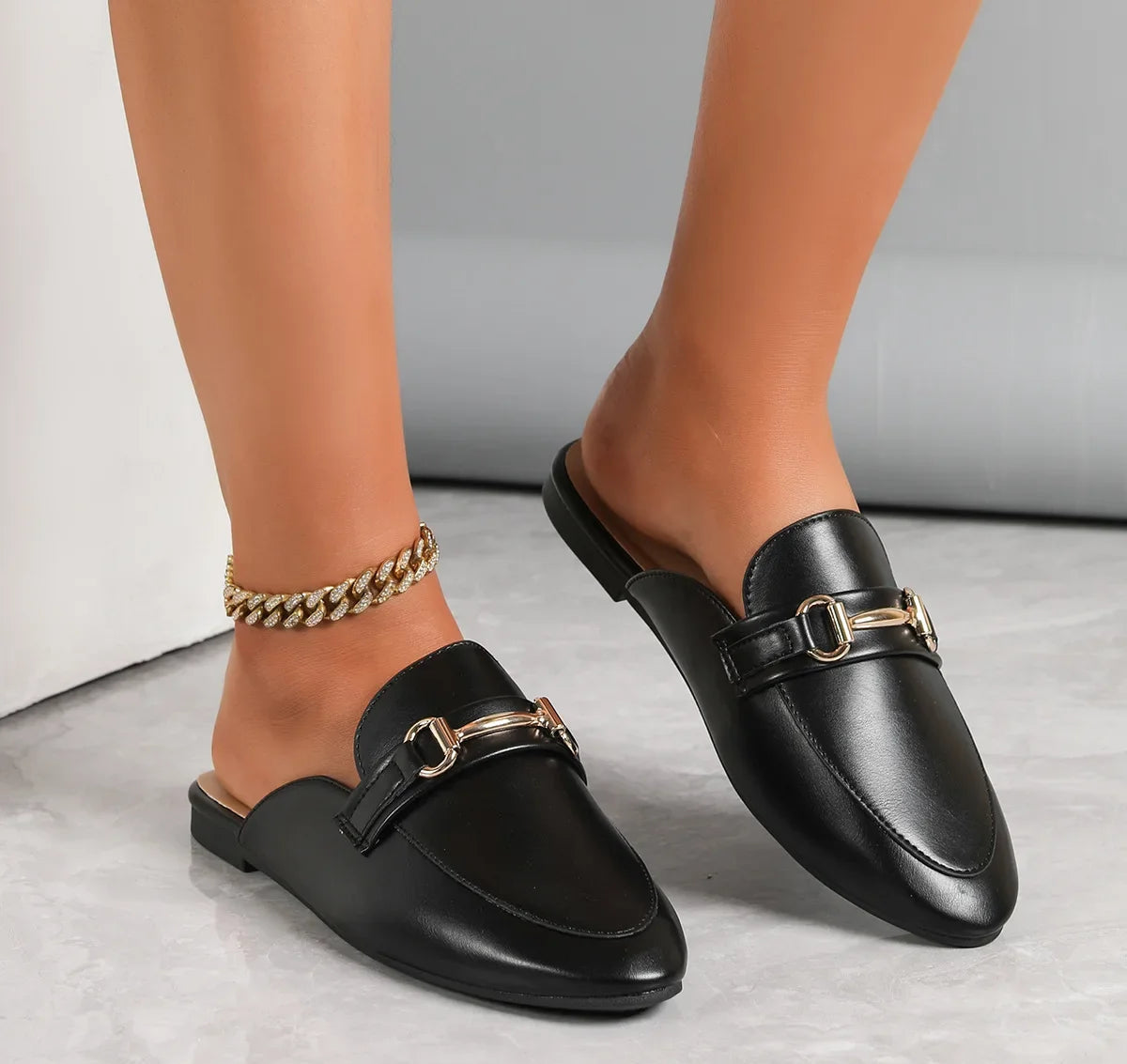 Camille - Mocassins Mules Noirs Chic