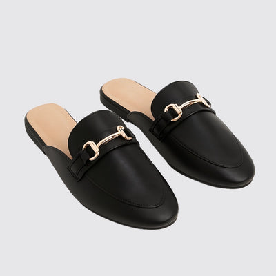 Camille - Mocassins Mules Noirs Chic