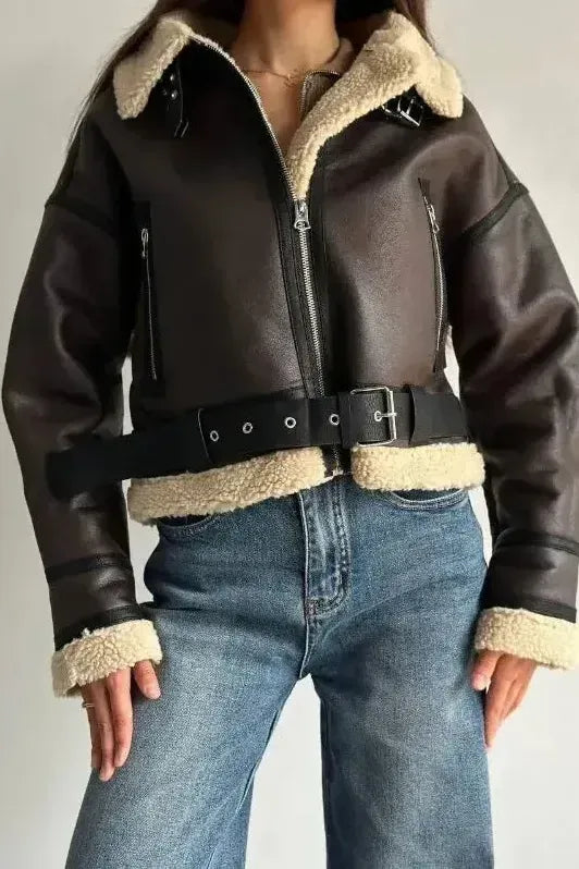 Nalani™  | Manteau en Cuir et Fourrure