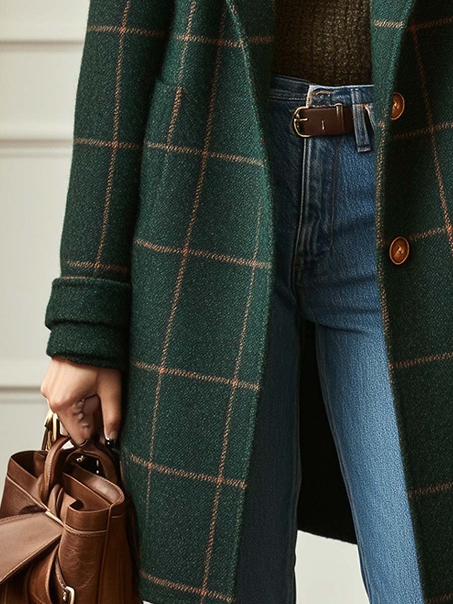 Selena™ | Manteau Élégant en Laine à Carreaux