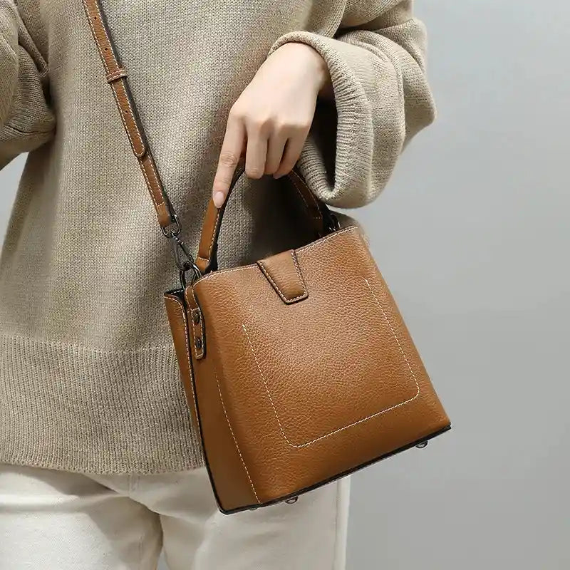 Sac seau simili cuir marron